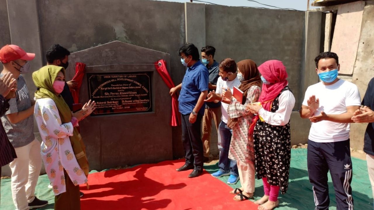 Kargil Feroz Ahmad Khan CEC Kargil lays foundation stone of Kargil Girls’ Hostel at Sidhra