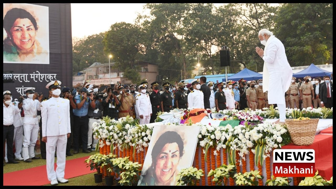LATA MANGESKAR PM pays last respects to Bharat Ratna Lata Mangeshkar in Mumbai