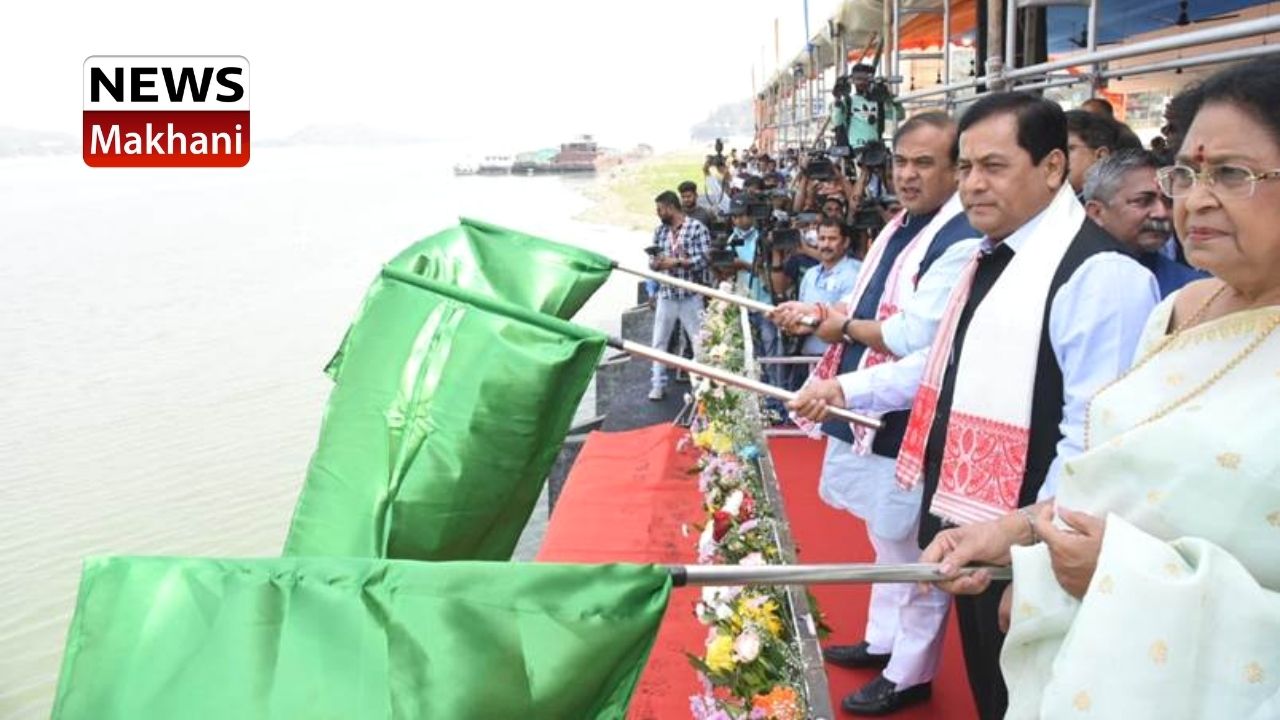 Brahmaputra (NW2) gets connected with Ganga (NW1) via Indo Bangladesh Protocol Route; Cargo ship carrying foodgrains from Patna docks at Pandu Brahmaputra (NW2) gets connected with Ganga (NW1) via Indo Bangladesh Protocol Route; Cargo ship carrying foodgrains from Patna docks at Pandu